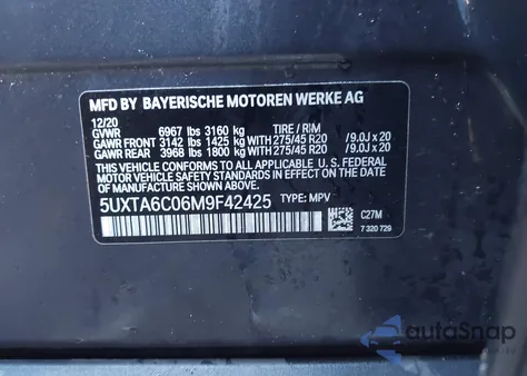 2021 BMW X5 Phev xDrive45E z USA, uszkodzony, nr VIN 5UXTA6C06M9F42425